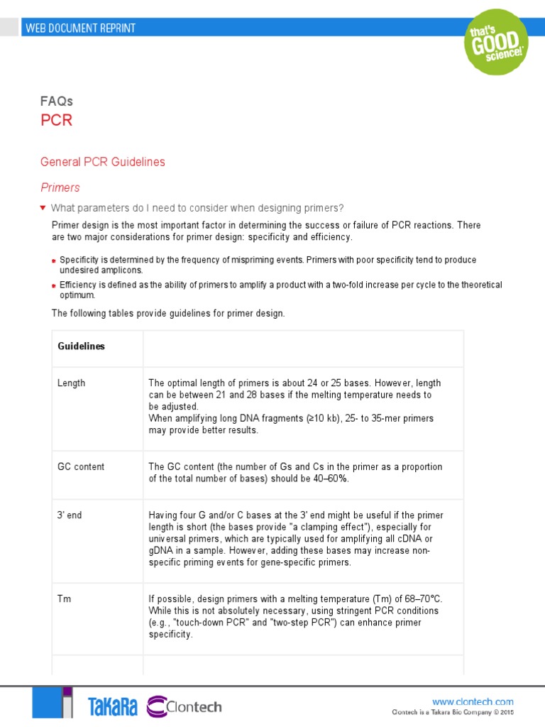 General PCR Guidelines Primers PDF Polymerase Chain Reaction