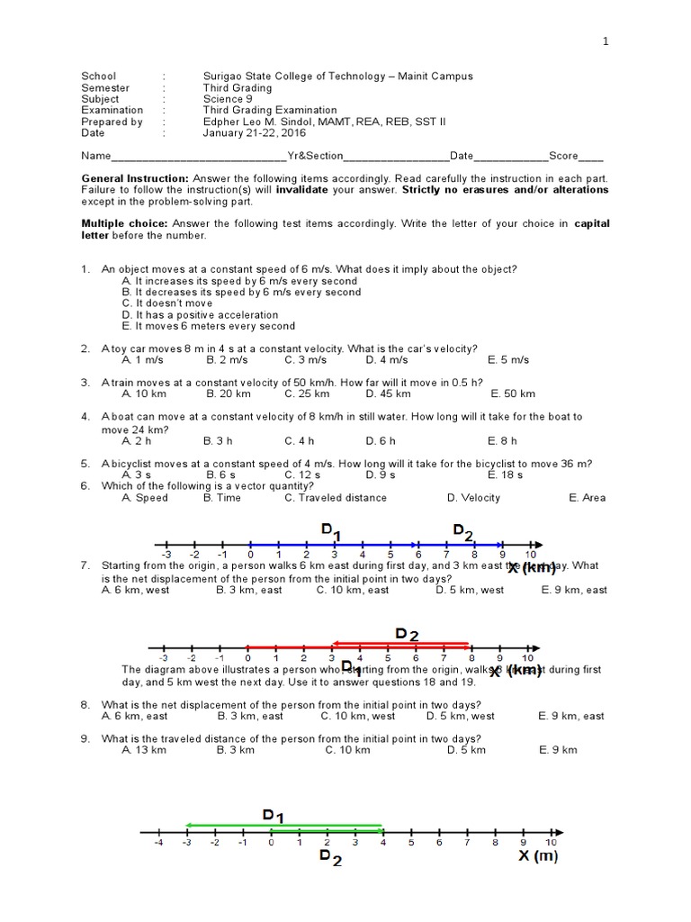 Grade 9 Science Midterm Exam Paper | PDF | Acceleration | Quantity