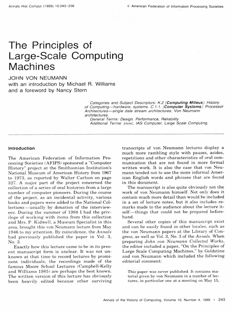 The Principle of Large Scale Computing Machines PDF Teaching