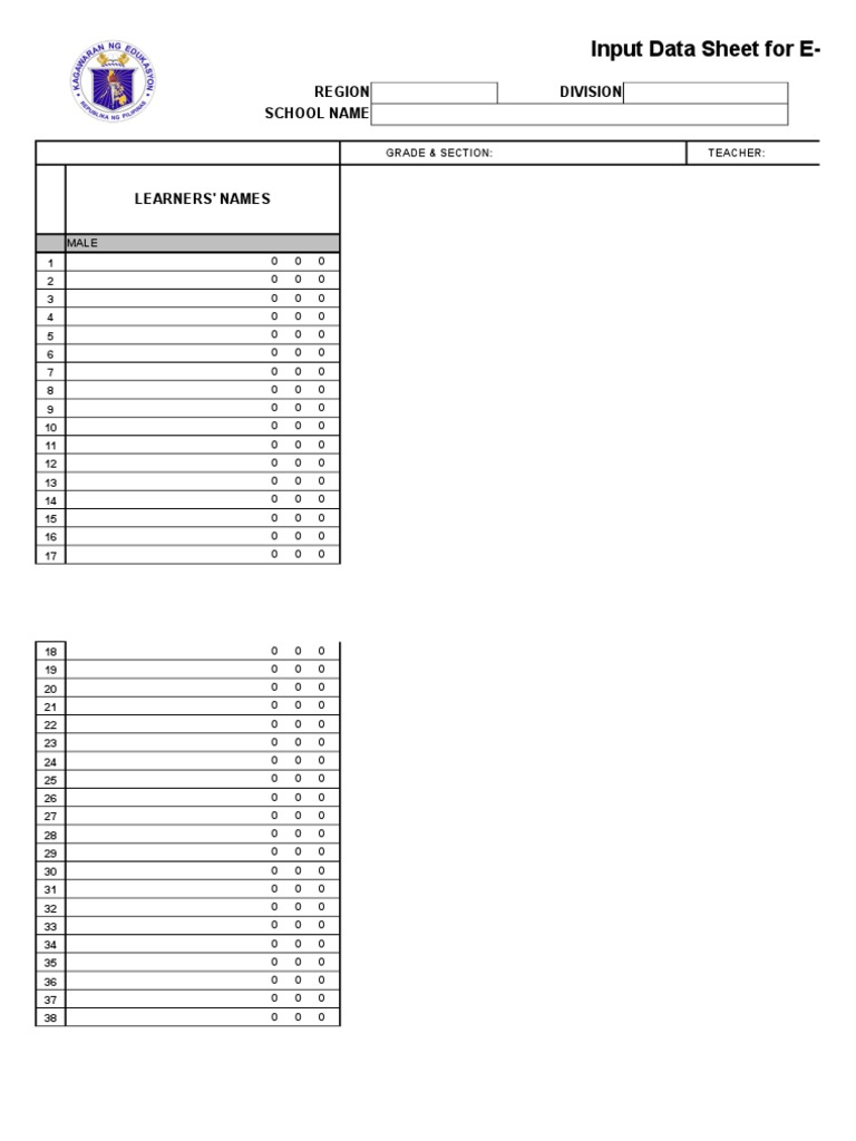E-Class Record Input Data Sheet | PDF | Learning | Behavior Modification