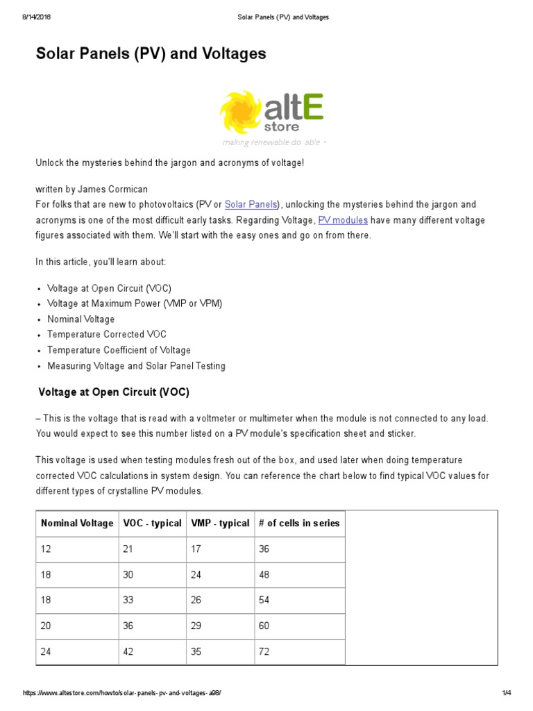 AltE - NominalVoltage - Solar Panels (PV) and Voltages | PDF | Solar ...