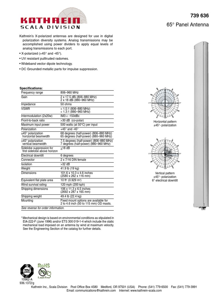 Kathrein Antenna Datasheet PDF Antenna (Radio) Electronics