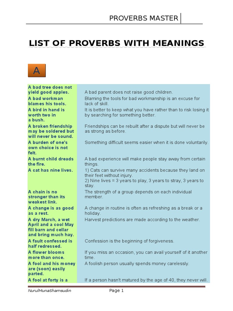 Proverbs and Their Meanings List | PDF | Friendship | Anger