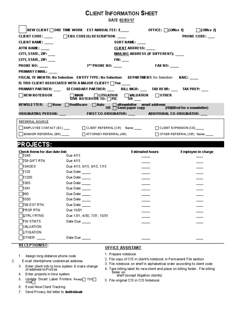 Client Information Sheet | PDF | Email | Business