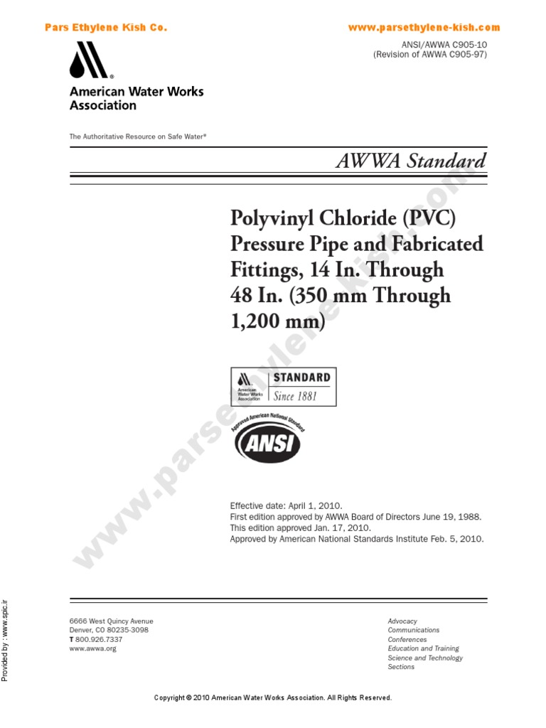 AWWA_C905_(2010) PVC.pdf Pipe (Fluid Conveyance) Polyvinyl Chloride