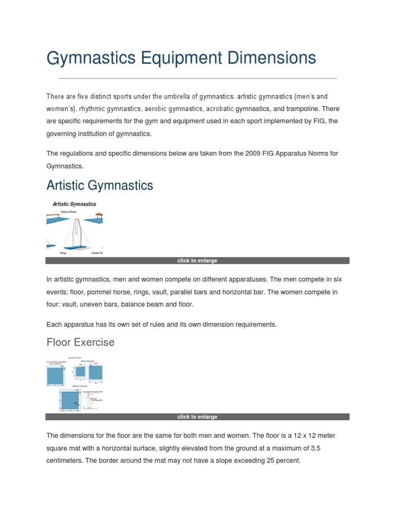 Gymnastics Equipment Dimensions Gymnastics Athletic Sports
