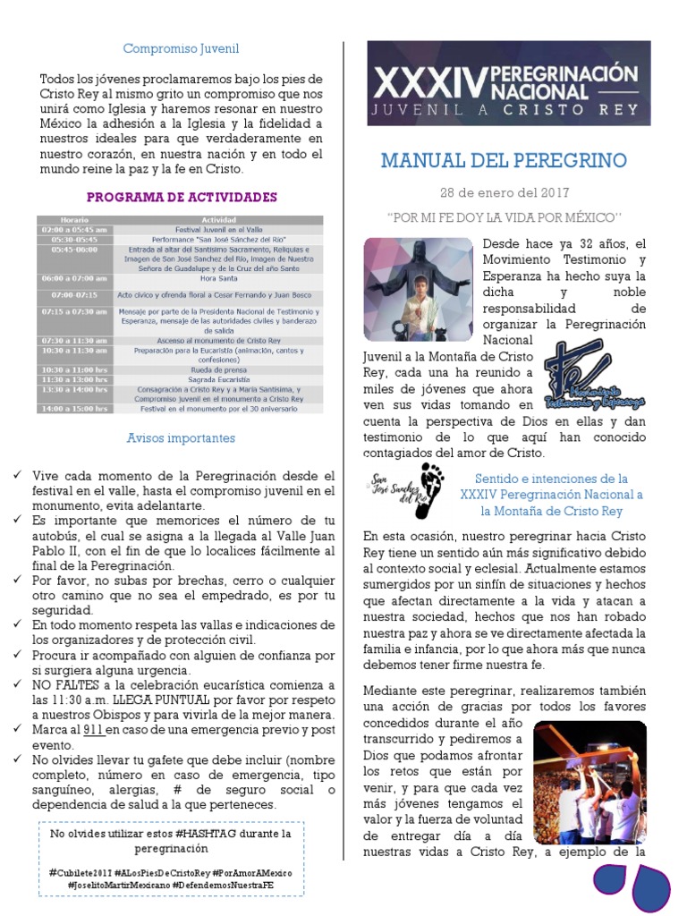 Peregrinación Juvenil a Cristo Rey 2017 | PDF | eucaristía | Cristo ...