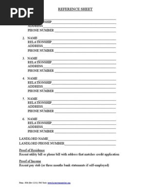 Reference Sheet Fillable