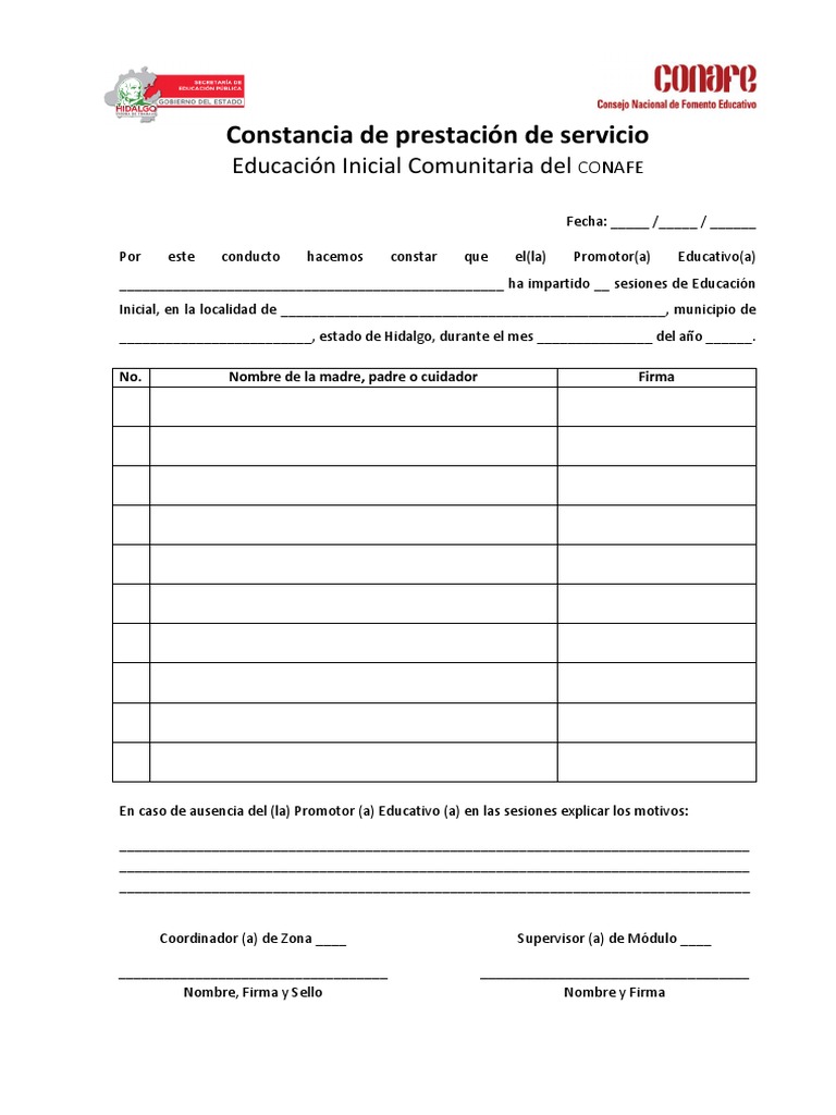 Formato Constancia de Prestación de Servicios Del p.e.