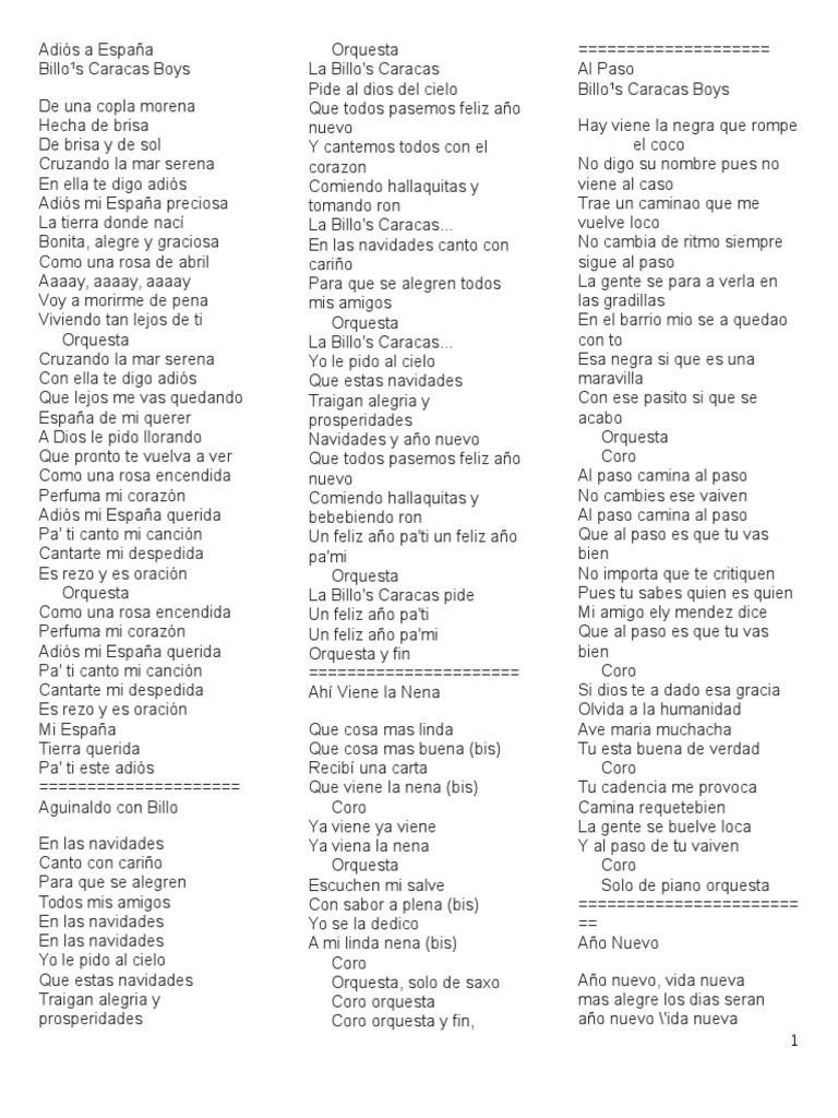Letras de Billo's Caracas Boys | PDF | Oración | Carnaval