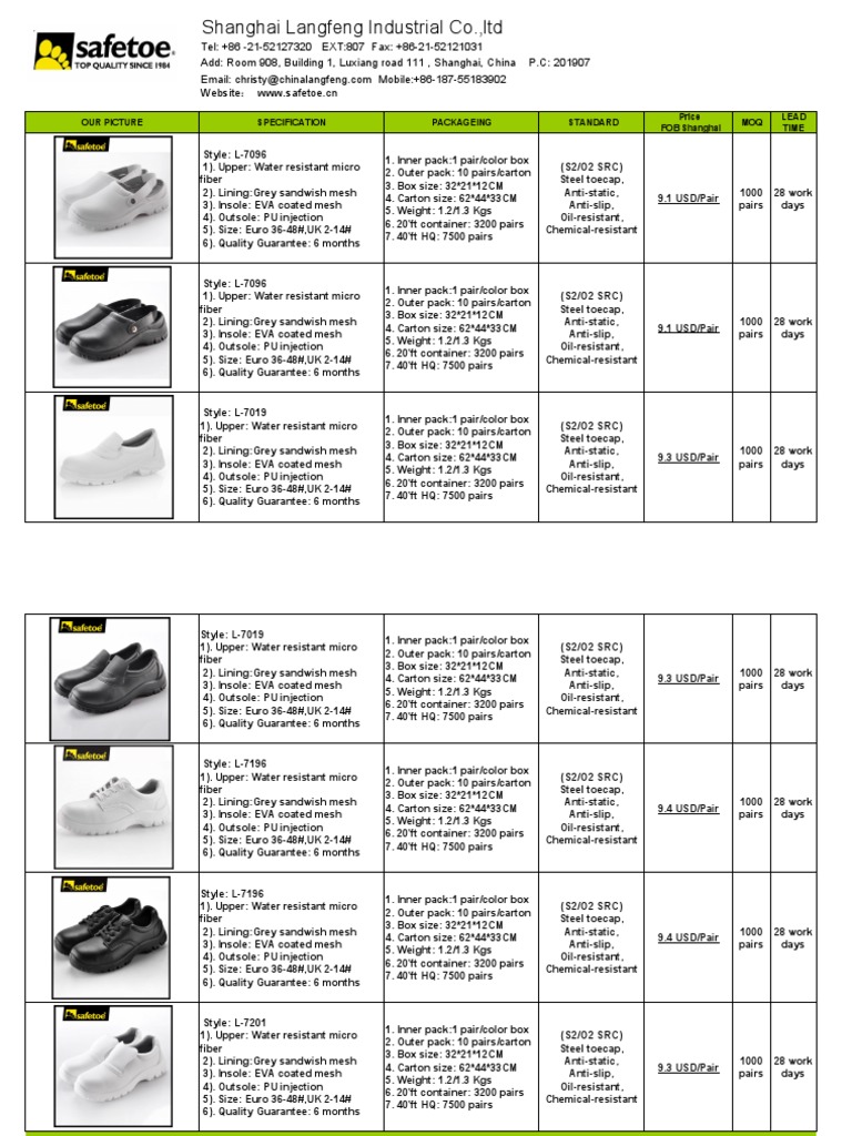 Hotel Safety Shoes Quotation From Shanghai Langfeng PDF Consumer