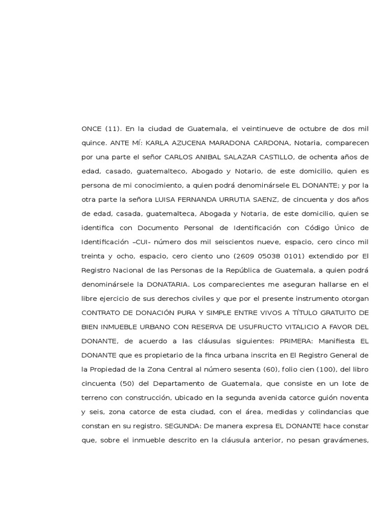 Contrato de Donación Pura y Simple Entre Vivos a Título