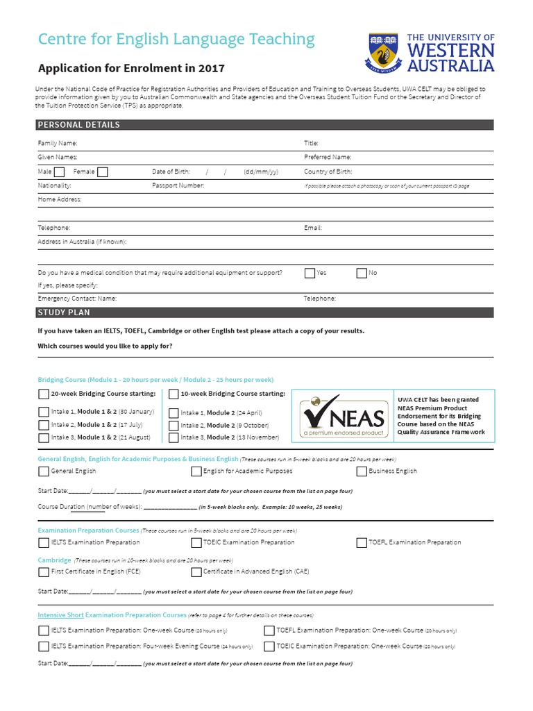 2017 Application Form UWA Travel Visa International English