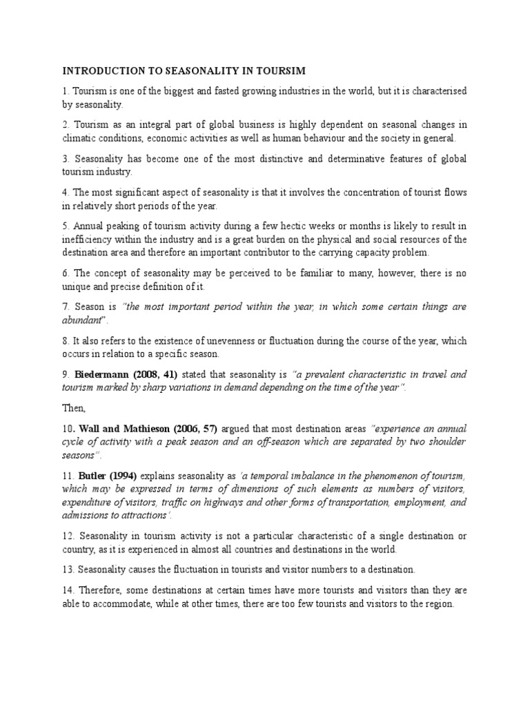 Introduction To Seasonality in Tourism PDF Holidays Tourism