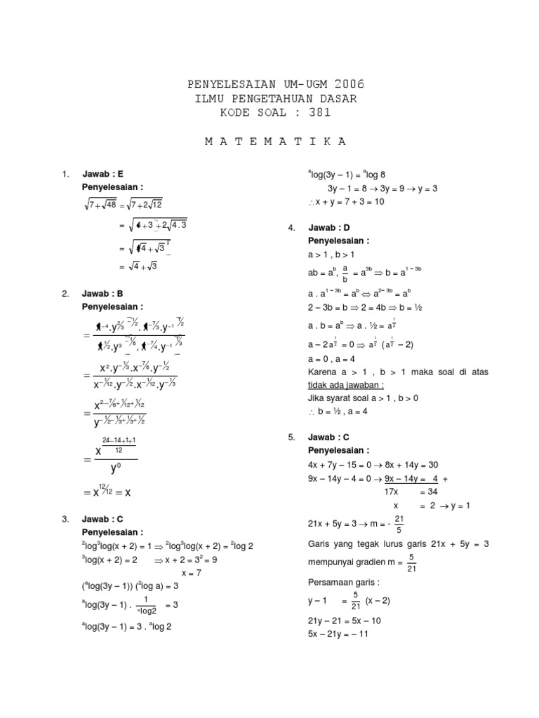 Pembahasan UTUL UGM 2006-Dasar-381 PDF | PDF | Metode & Bahan Ajar ...