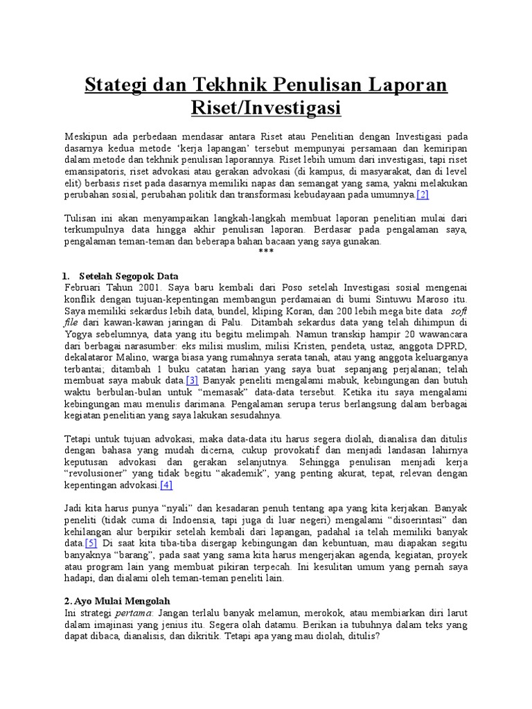Contoh Stategi Dan Tekhnik Penulisan Laporan Riset | PDF