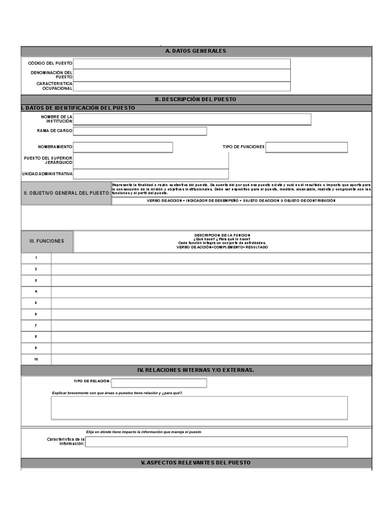 Formato de Descripción de Puestos | Federación | Gestión de recursos ...