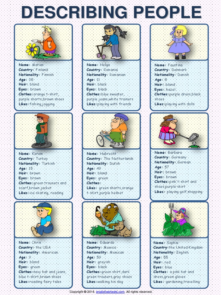 describing people esl speaking cards worksheetpdf