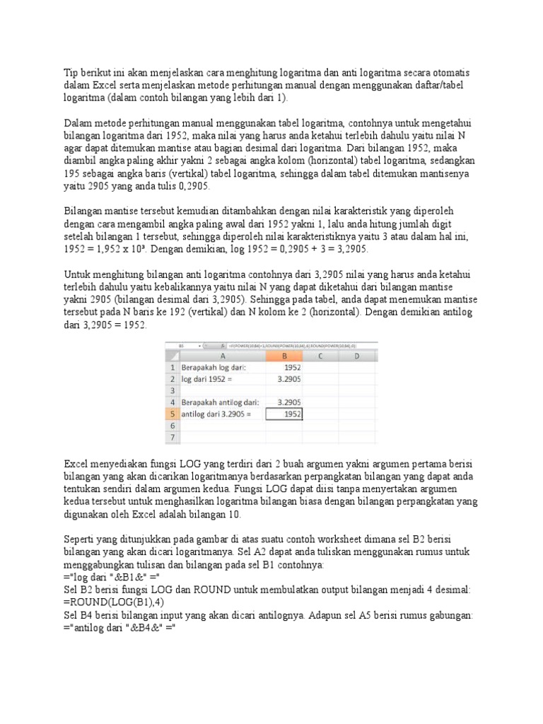 Tip Berikut Ini Akan Menjelaskan Cara Menghitung Logaritma Dan Anti Logaritma Secara Otomatis Dalam Excel Serta Menjelaskan Metode Perhitungan Manual Dengan Menggunakan Daftar
