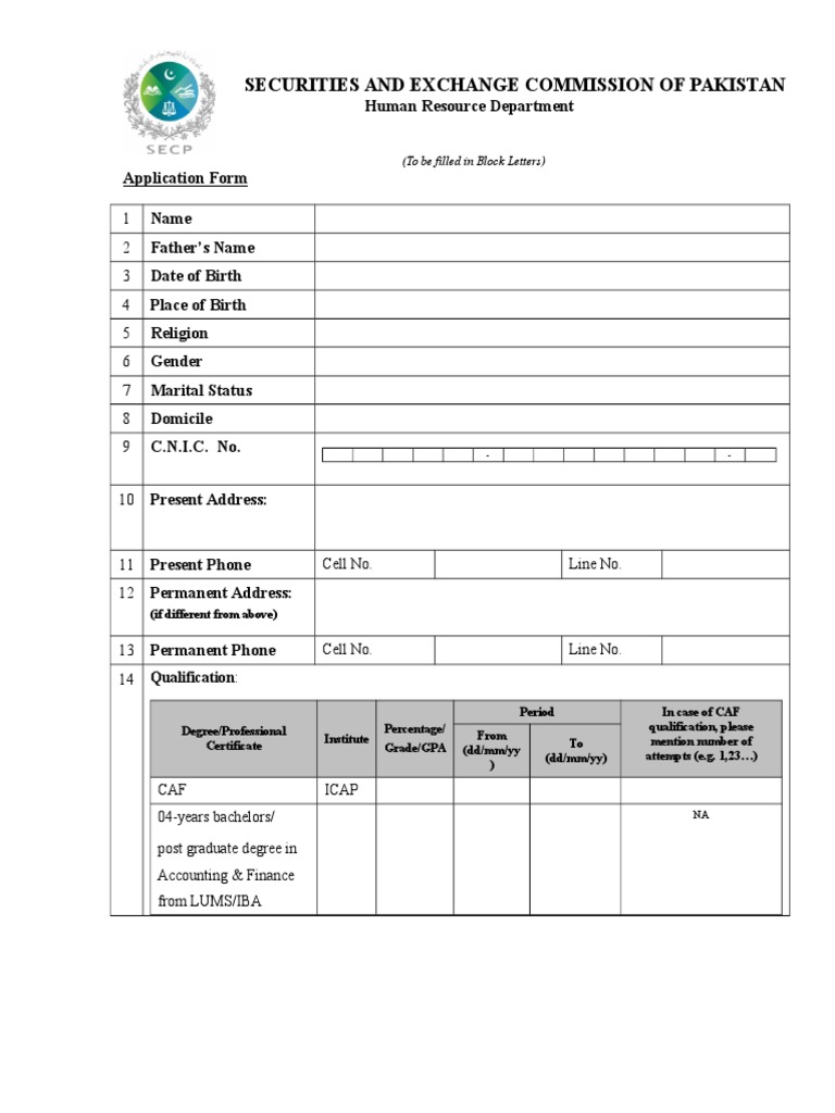 ICAP Application Form for SECP Placement | PDF | Social Institutions ...