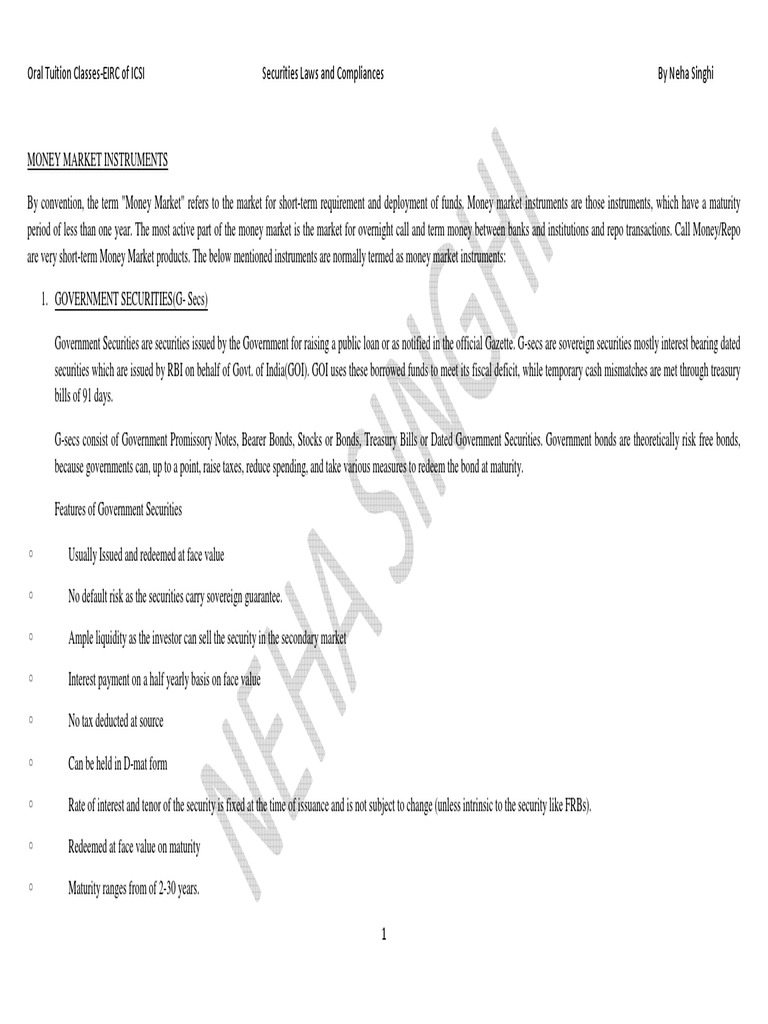 Money Market Instruments PDF | PDF | Bonds (Finance) | Repurchase Agreement