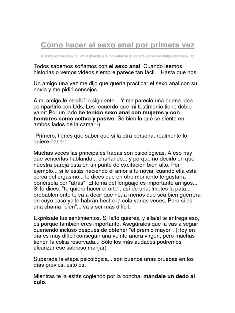 Cómo Hacer El Sexo Anal Por Primera Vez | PDF | Sexo anal | Bisexualidad
