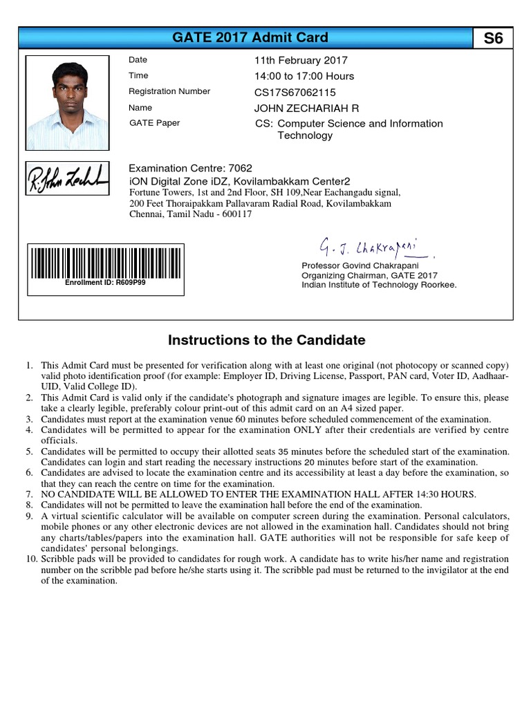 GATE 2017 Exam Instructions | PDF | Identity Document | Access Control