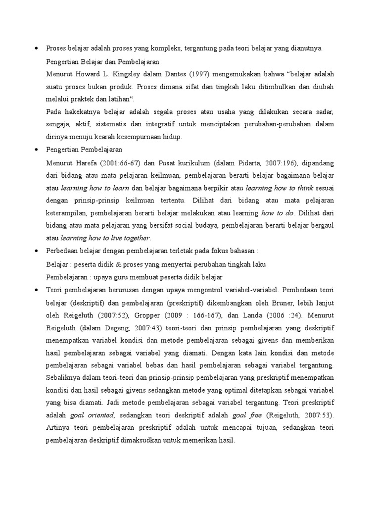 Hakikat Dan Ciri-ciri Belajar Dan Pembelajaran (Teori  