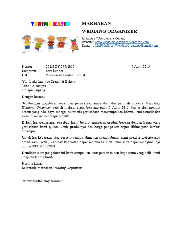 Contoh Surat Balasan Marhaban Wedding Organizer Berbagi Contoh Surat