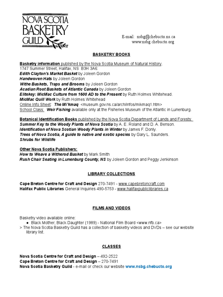 Resource List PDF Nova Scotia Basket Weaving