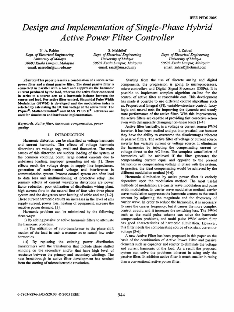 Design and Implementation of Single-Phase Hybrid Active Power Filter ...