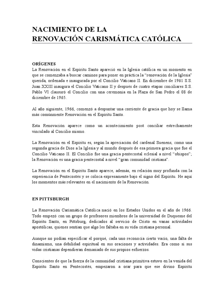 Nacimiento De La Rcc Pdf Concilio Vaticano Ii Iglesia Católica