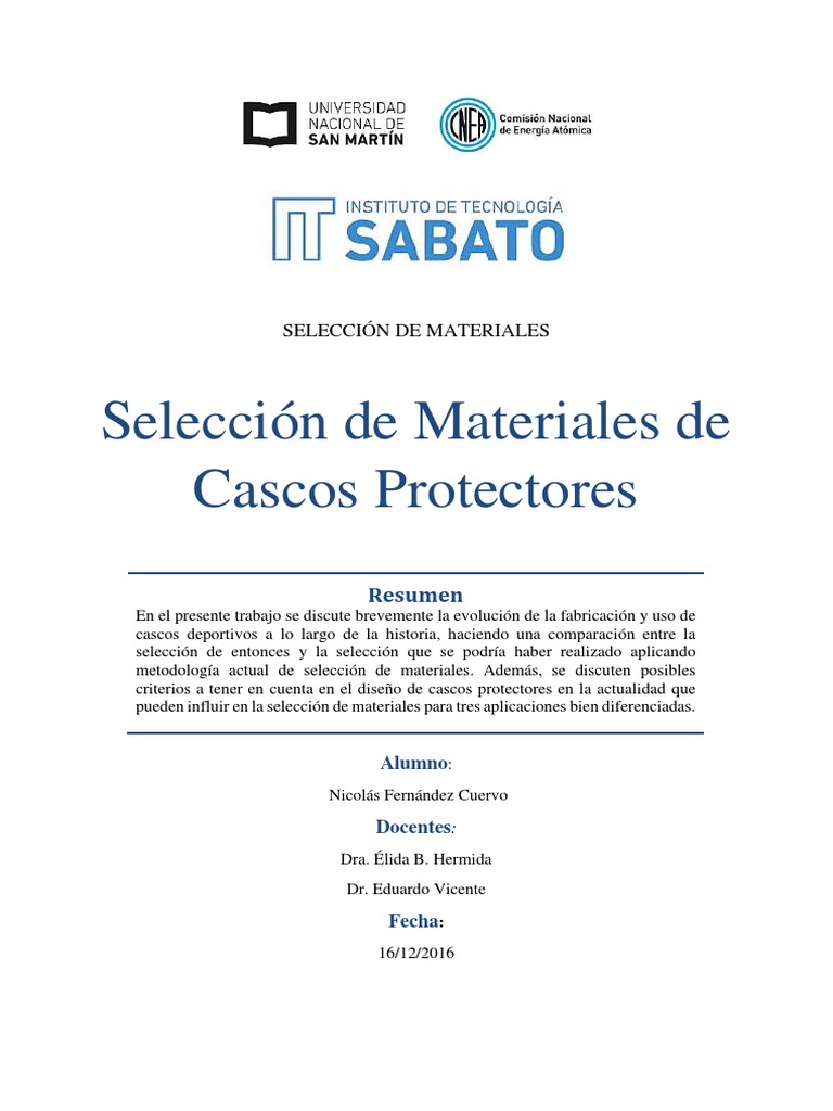 Selección de Materiales para Cascos Protectores - Fernandez Cuervo | PDF |  Casco | Poliestireno, image size:768x1024