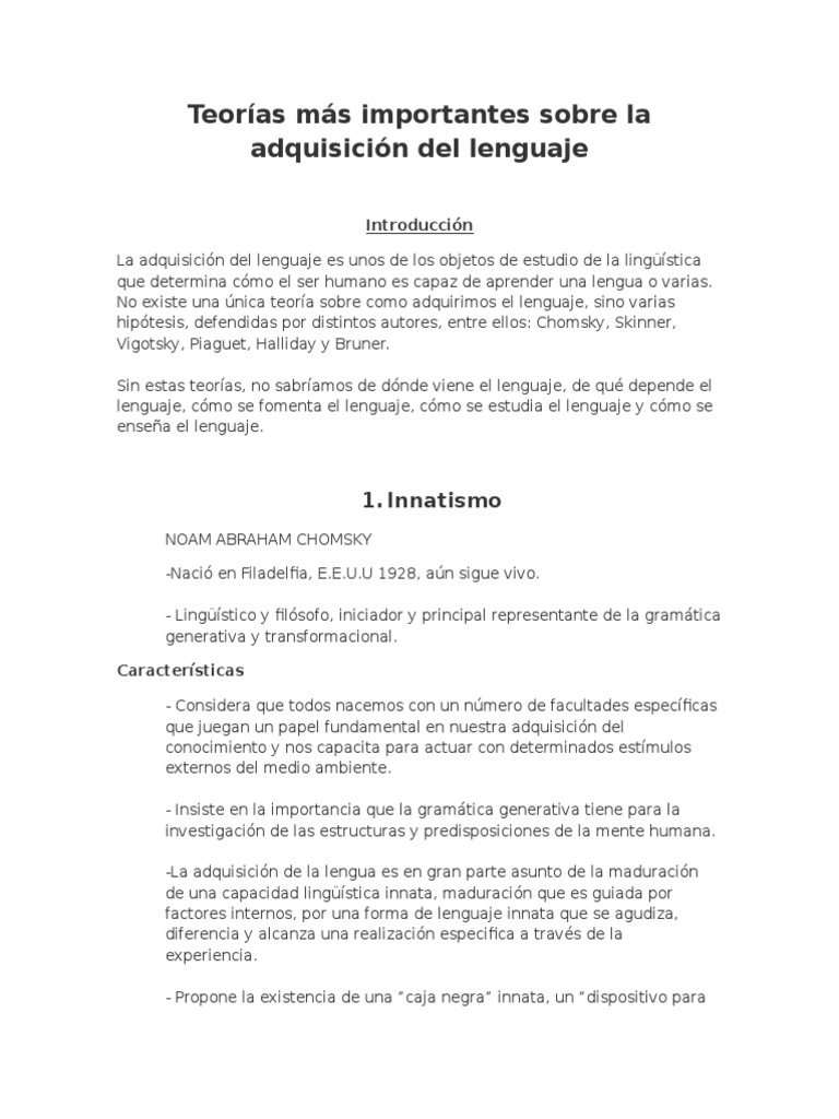 Teorías sobre la adquisición del lenguaje | PDF | Aquisición de idioma ...