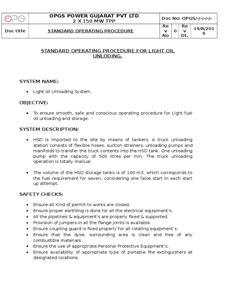 SOP for HSD unloading .docx Truck Oil Tanker