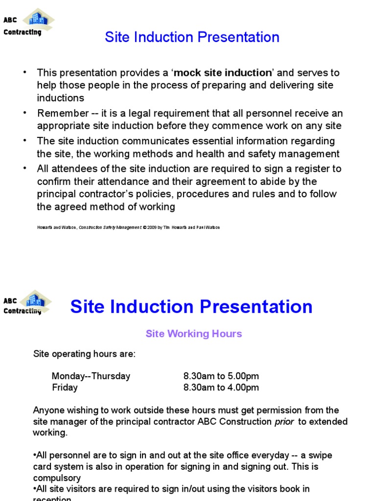 Site Induction Presentation: ABC Contracting | PDF | Fires | Safety