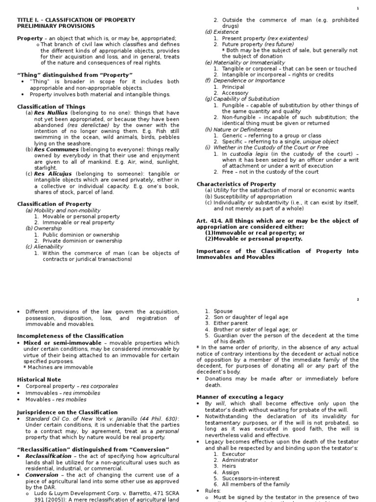 Classification of Property Types and Rights | PDF | Will And Testament ...