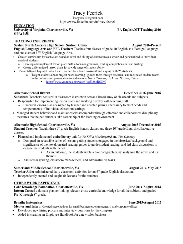 lesson plan for writing a resume