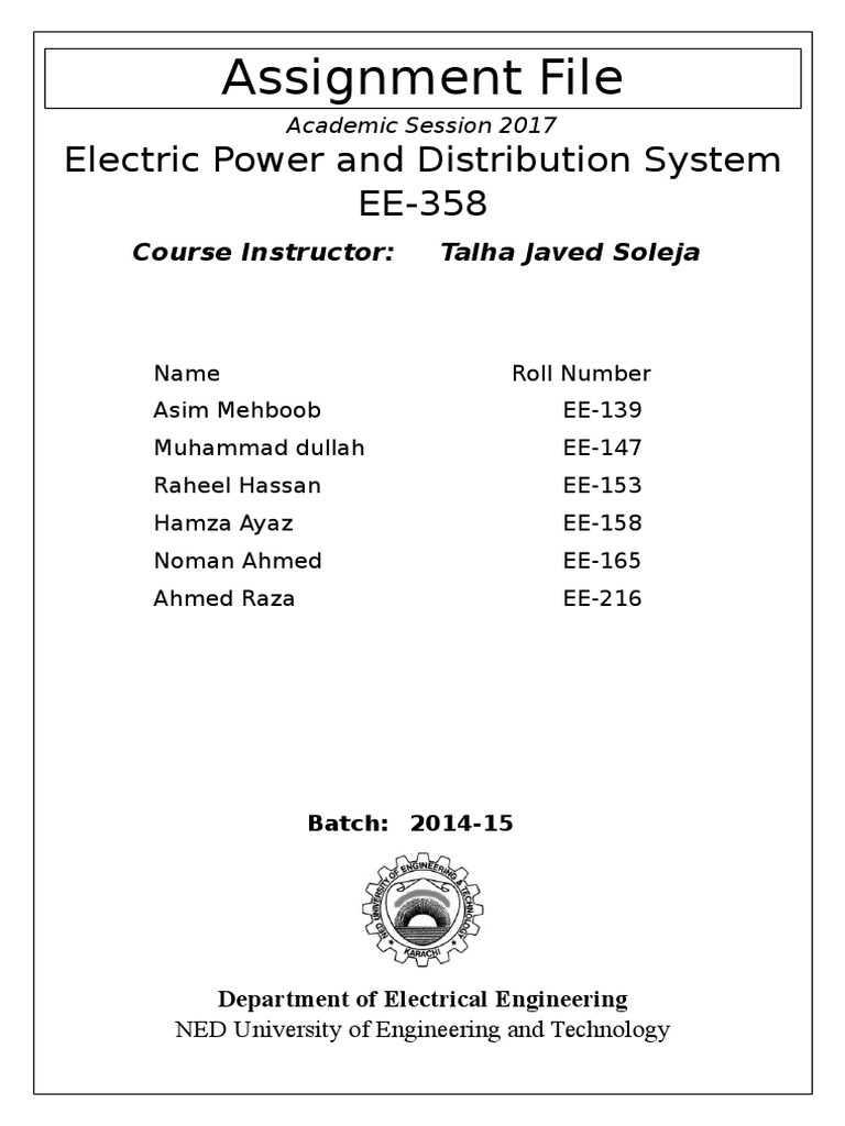 Assignment File: Electric Power and Distribution System EE-358 | PDF
