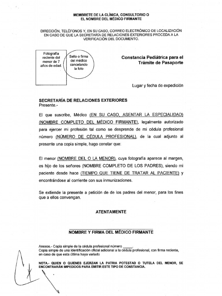 Ejemplo Carta Pediatra Pasaporte