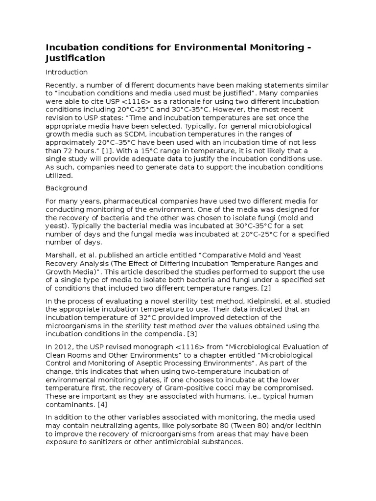 Environmental Monitoring Incubation Conditions Justification PDF