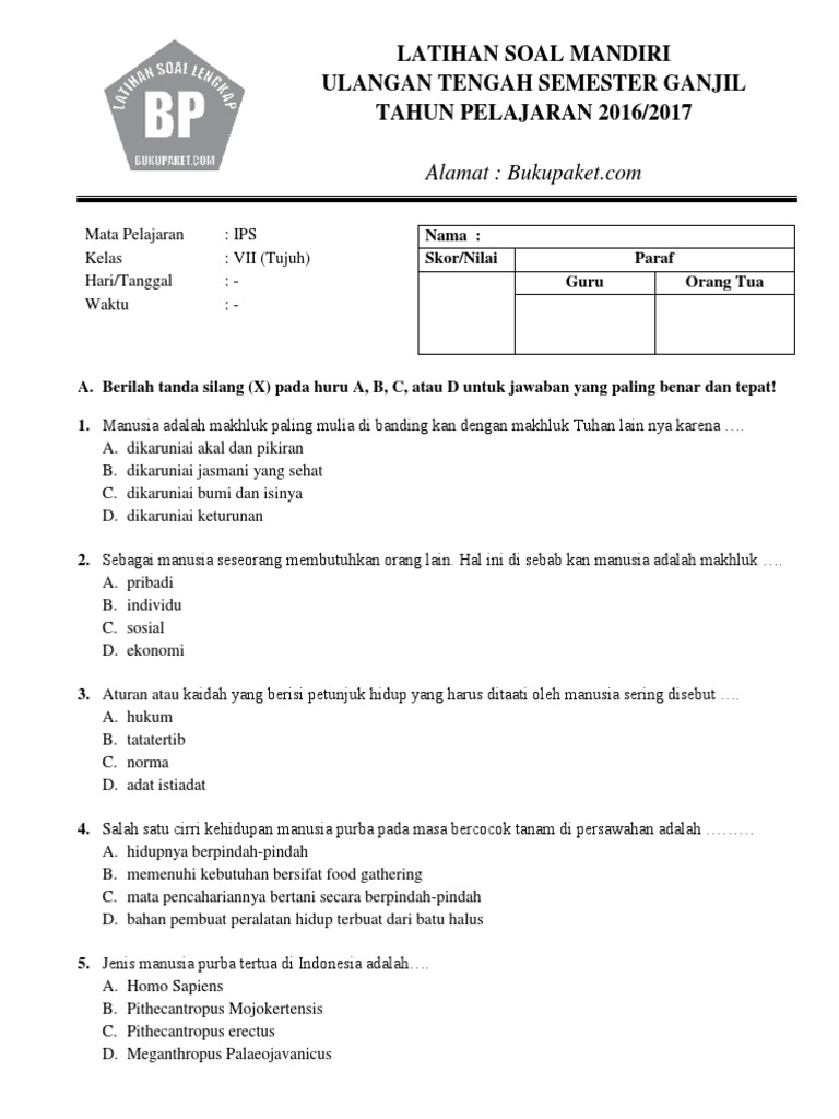 Latihan Soal UTS IPS Kelas 7 Semester 1 PDF
