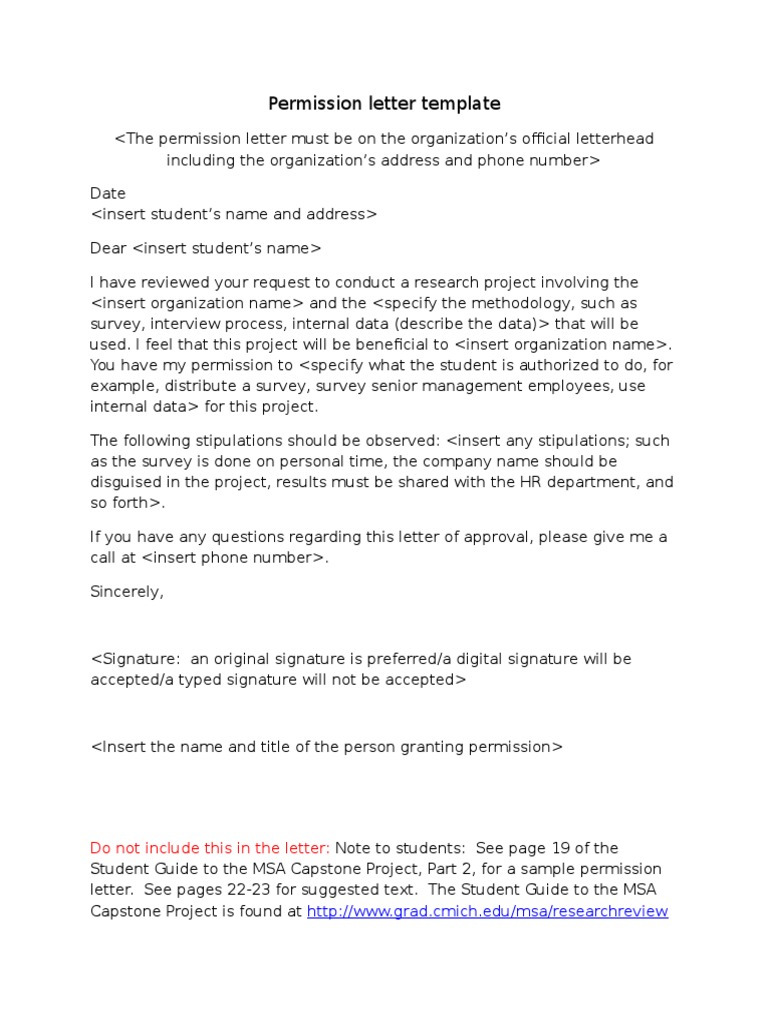Permission Letter Template for Research | PDF