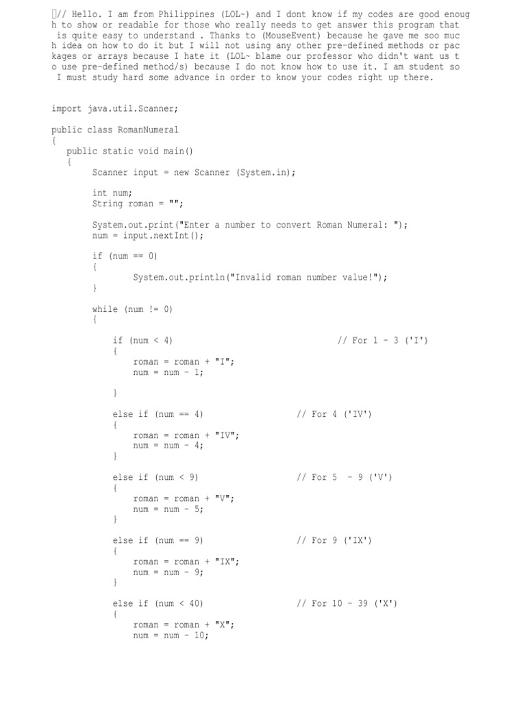 Roman Numeral Code - Java | PDF | Letter Case | Computer Engineering