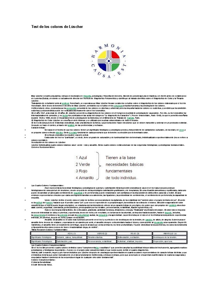 Test de Los Colores de Lüscher | PDF | Color | Azul