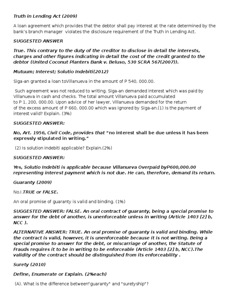 Compilation of Bar Questions Surety Guarantee