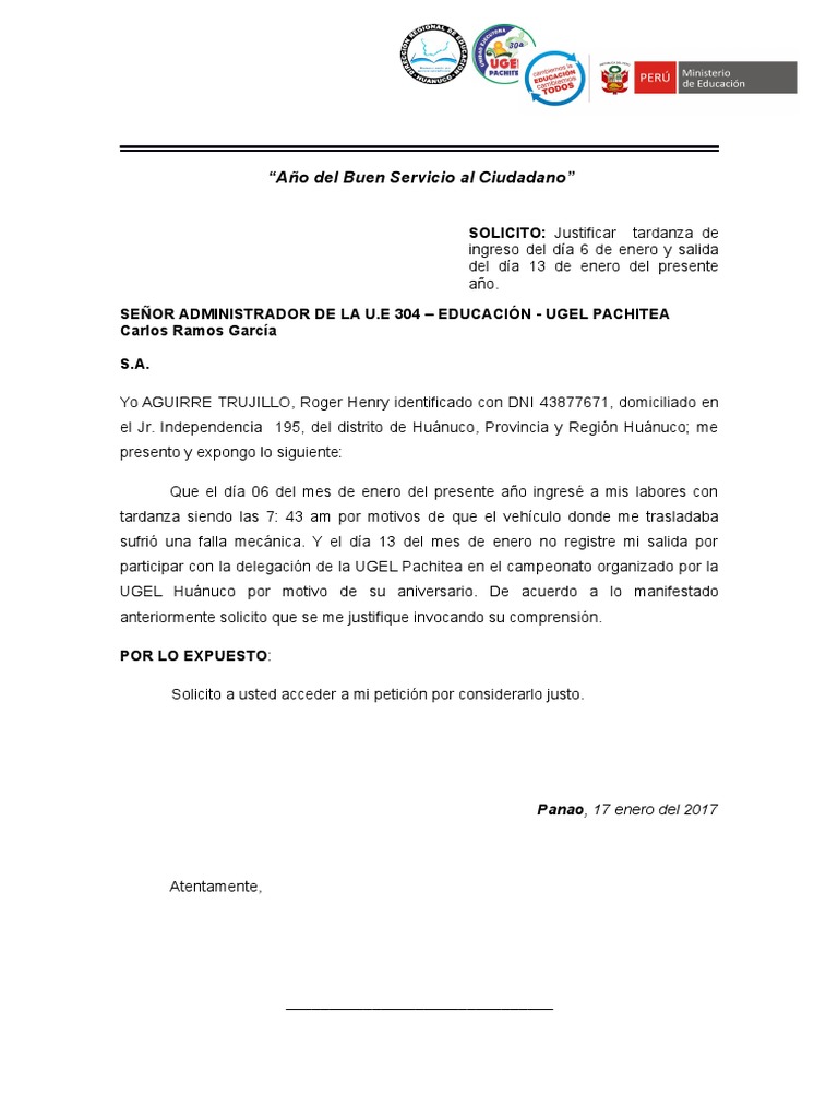 Solicitud De Justificacion De Tardanza