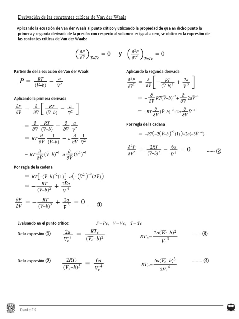 Derivación de constantes críticas de Van der Waals | PDF | Gases ...