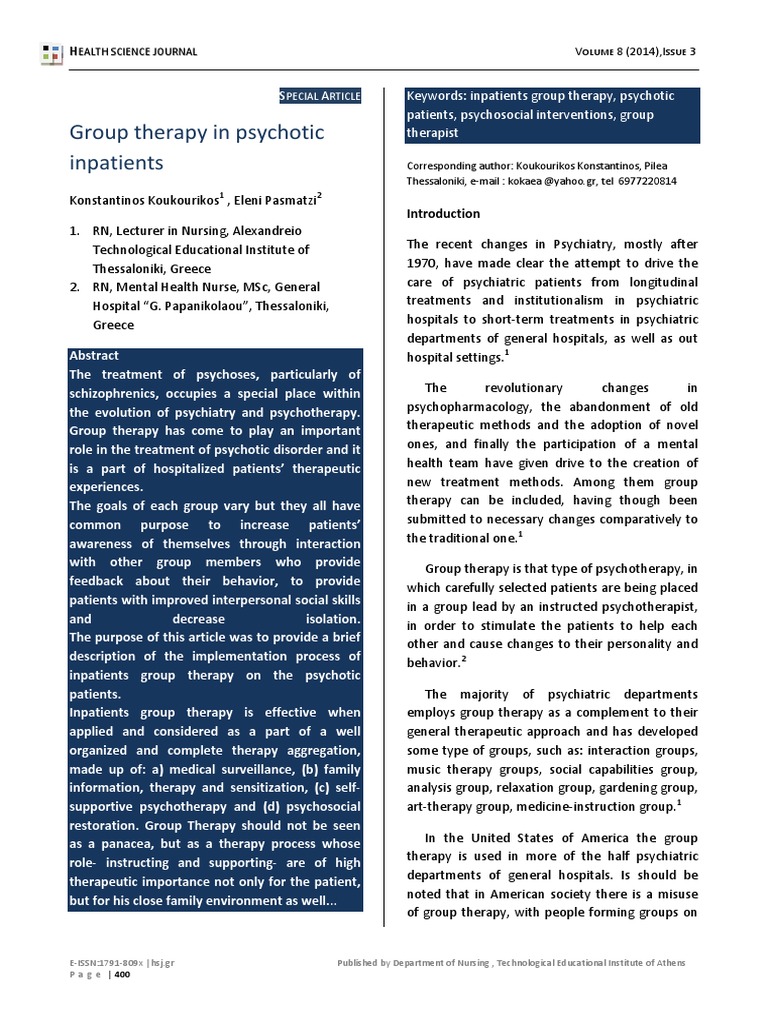 Group Therapy in Psychotic Inpatients | PDF | Group Psychotherapy ...