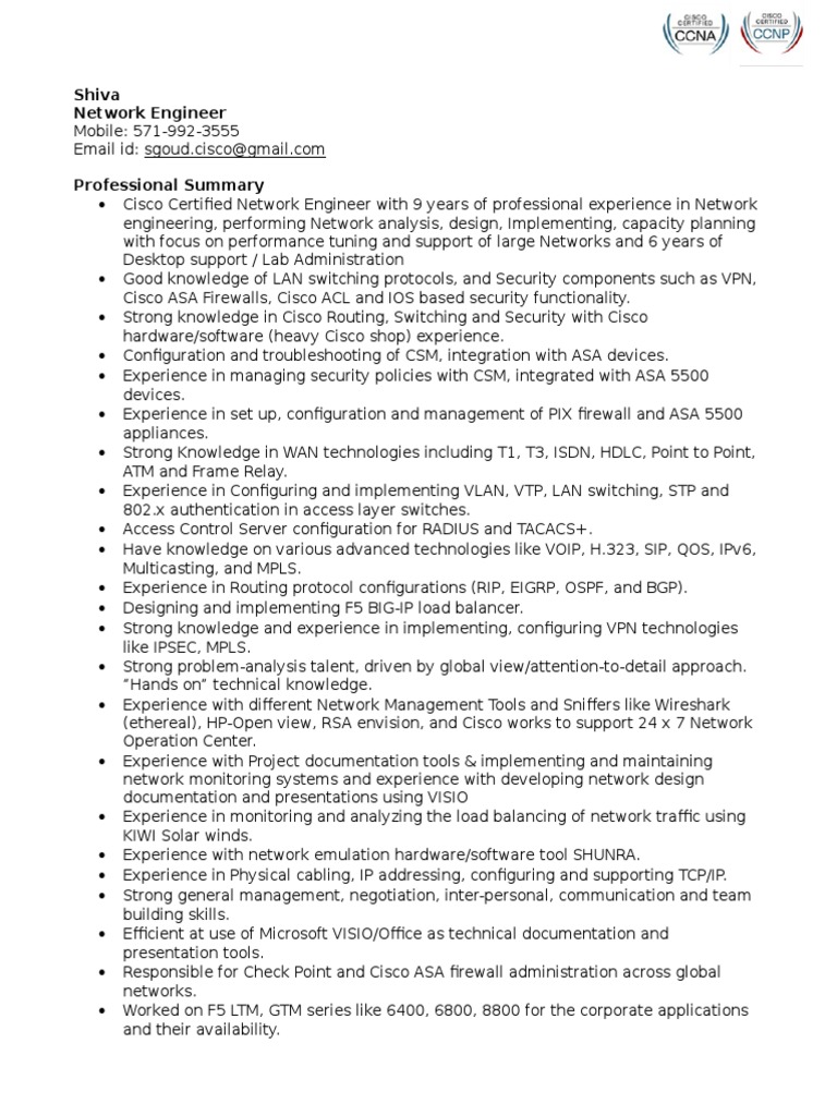 Shiva Network Engineer Profile | PDF | Virtual Private Network ...